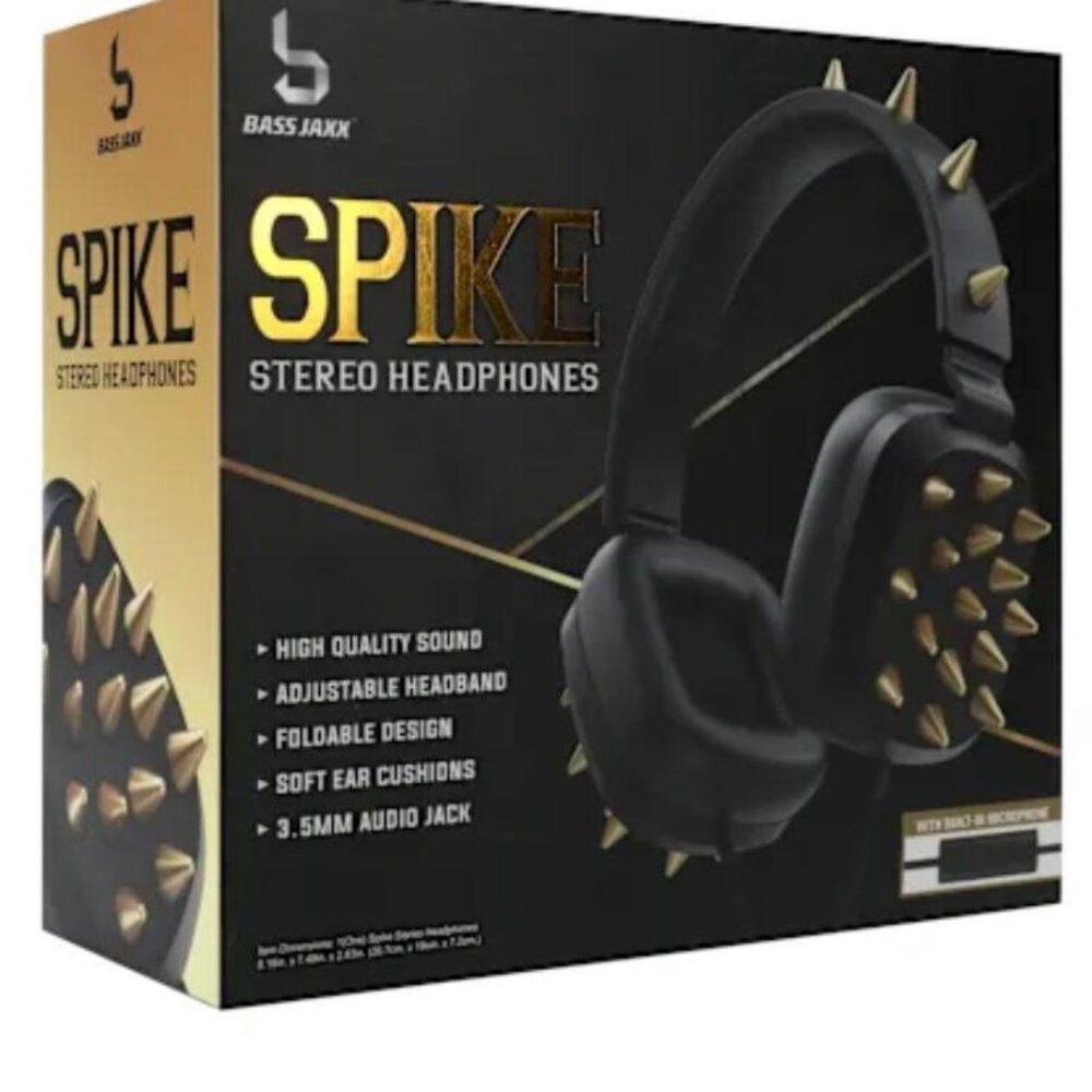 Bass Jaxx Spike Stereo Headphones With Microphone Maximum Bass Black/ Gold Spike